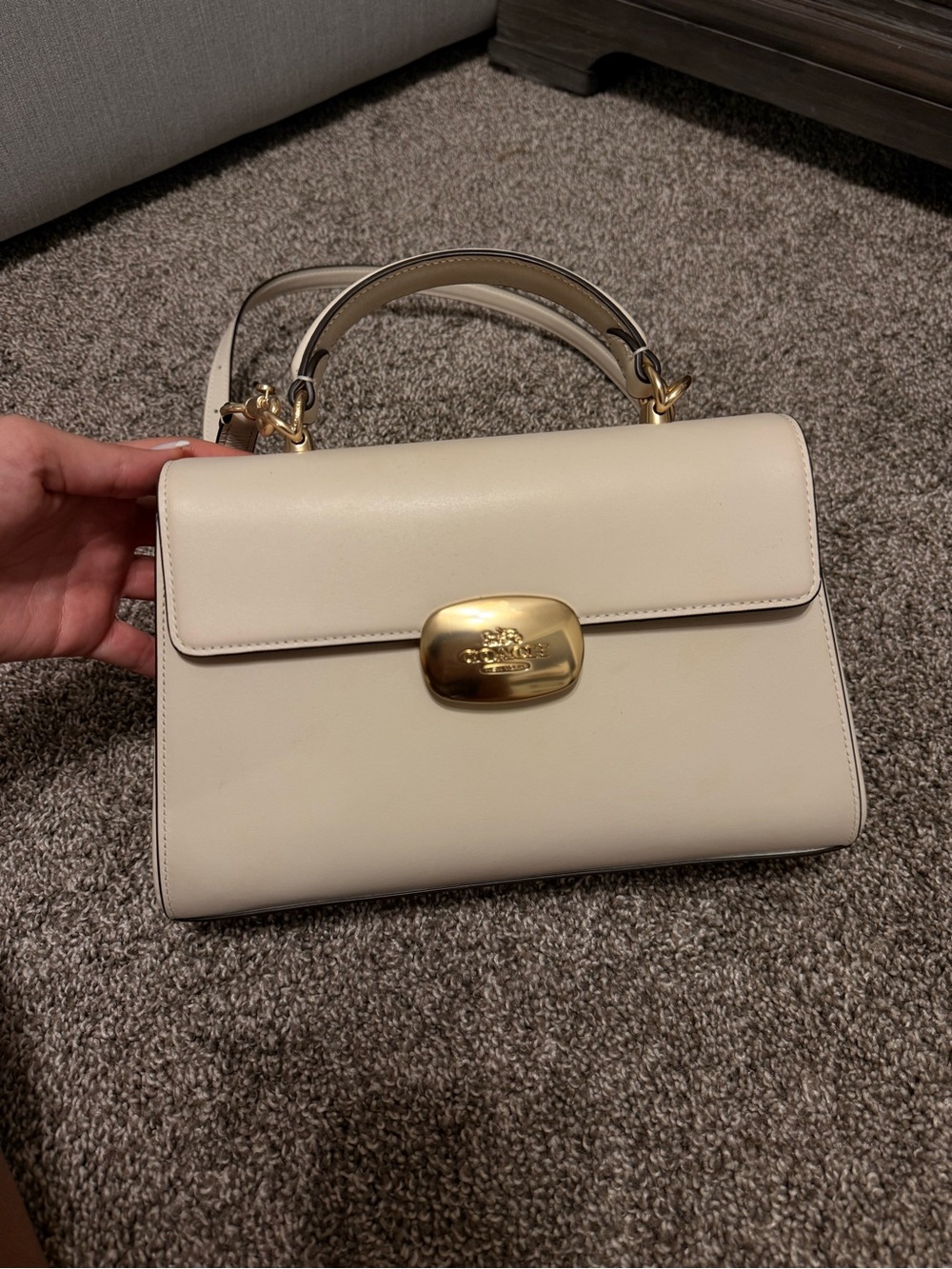 Coach Cream Leather Top-Handle Satchel with Gold Hardware - Picture 2 of 5